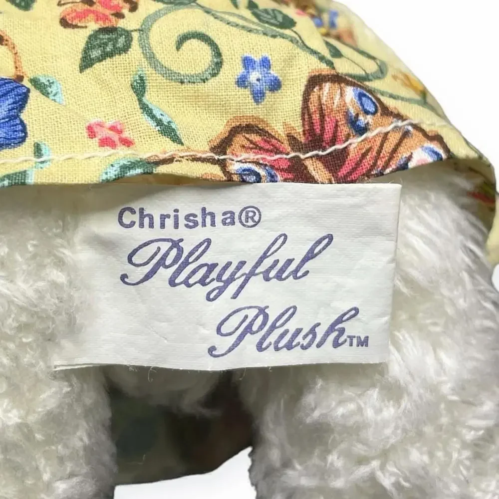 Vtg Chrisha Playful Bunny Rabbit Plush 1997 Yellow Floral Dress Stuffed Animal